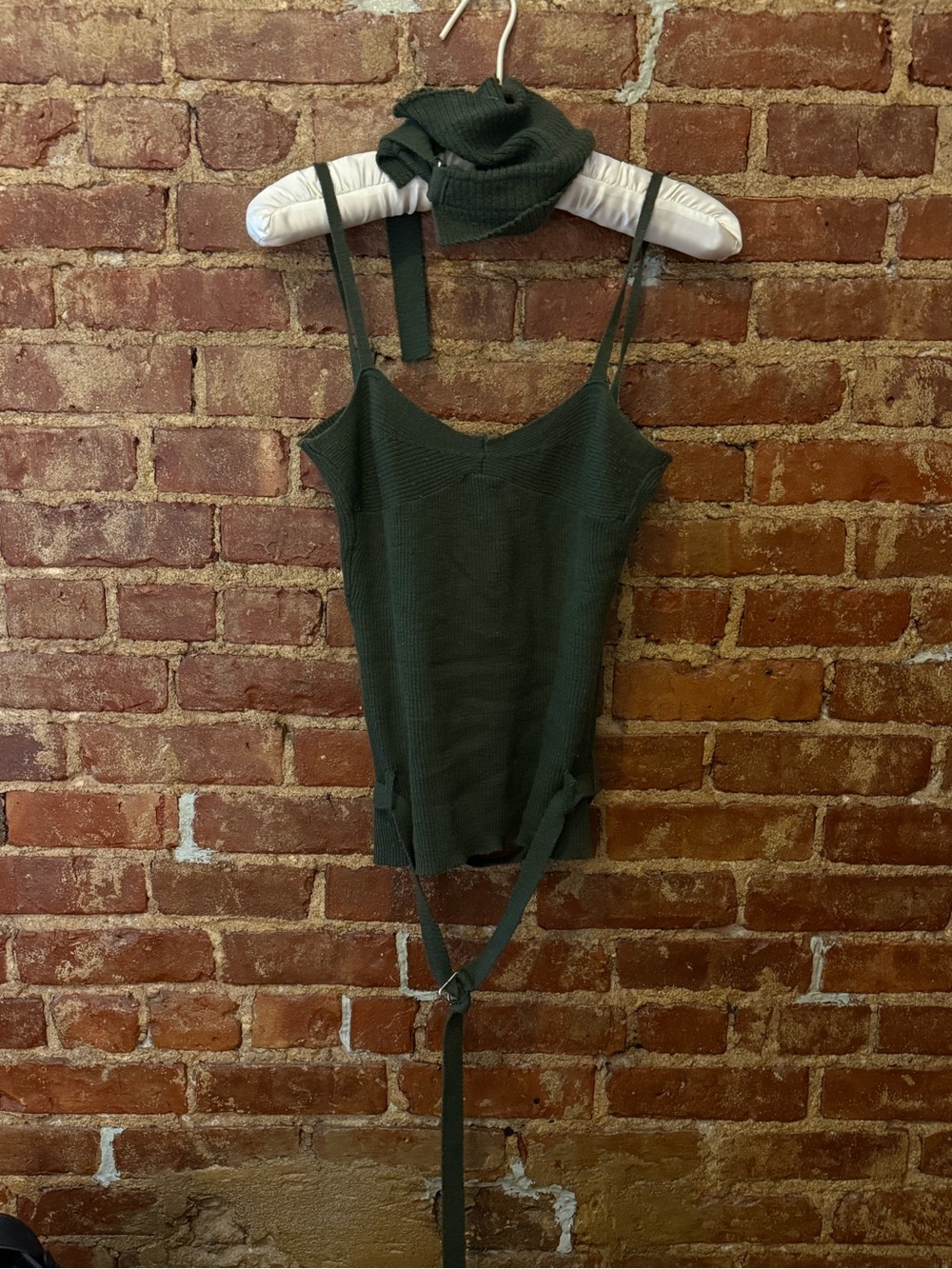 Paloma Wool Forest Green Ribbed Tie-Detail Spaghetti Strap Camisole